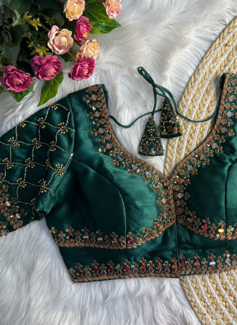 Italian Silk Women’s Blouse with Jari, Sequins & Beads Work