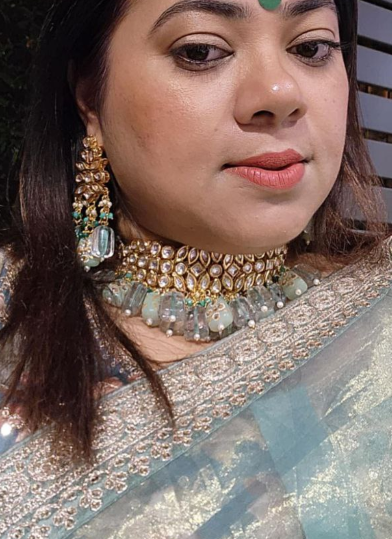 Kundan Choker Necklace Set – Light Green Beads | GleemiumFashion Online Store