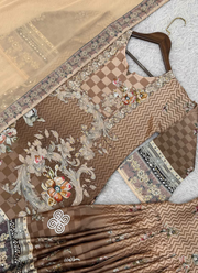 Mocha Brown Chinon Silk Sharara Suit with Mirror & Stone Work + Dupatta 3