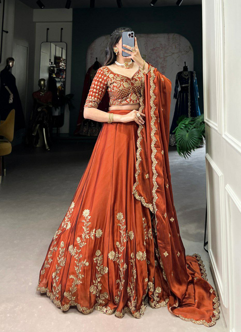 Premium Net Lehenga with Sequins Embroidery & Dupatta – Semi Stitched