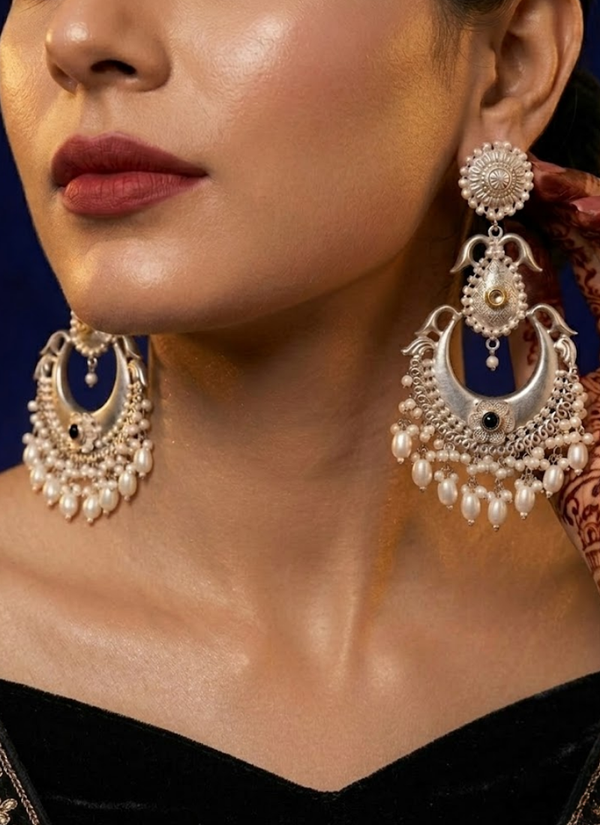 Silver Polished Panchi Fusion Earrings