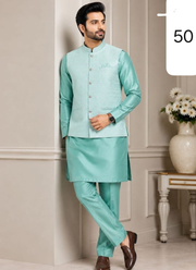 Men’s Silk Kurta Pant Set with Jacquard Koti 5