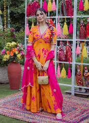 French Crepe Sharara Suit with Digital Print & Embroidered Neckline 5