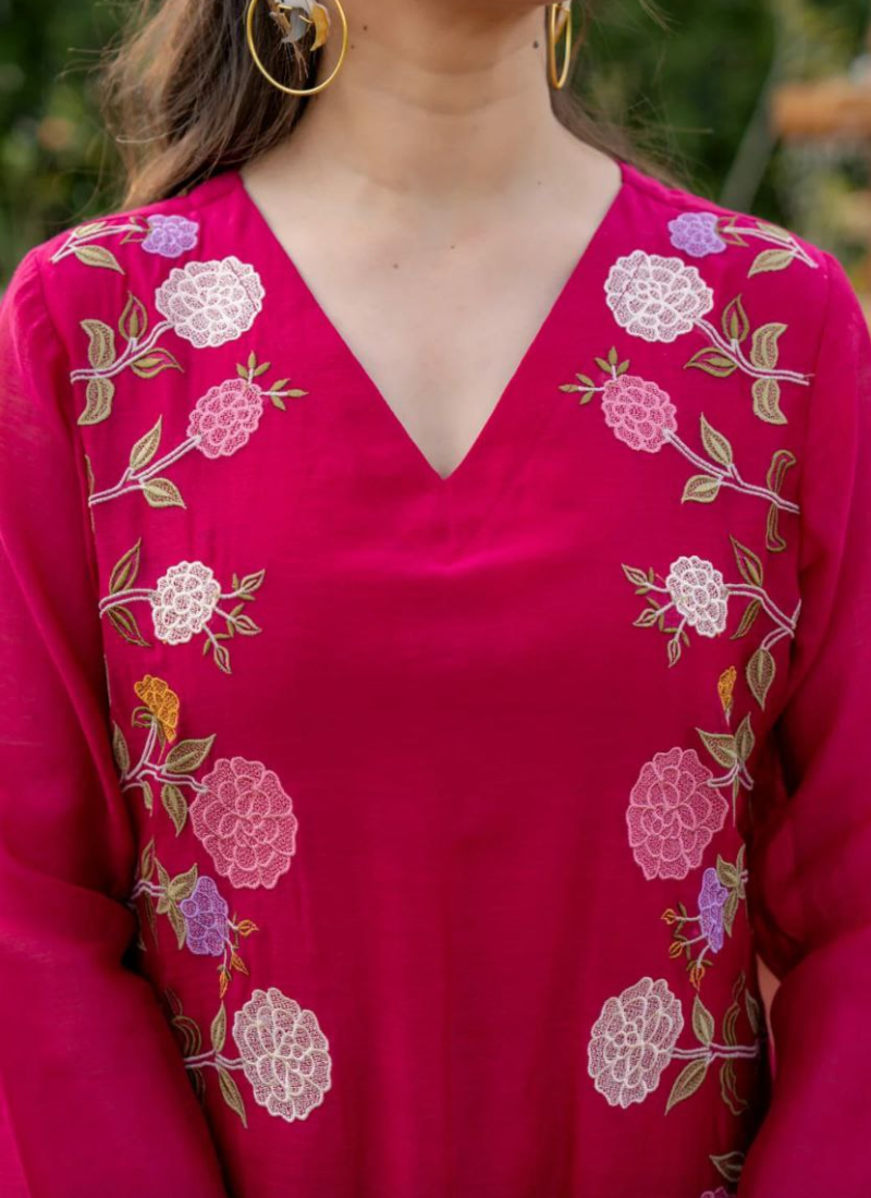 Luxury Chanderi Punjabi Suit with Heavy Embroidered Dupatta