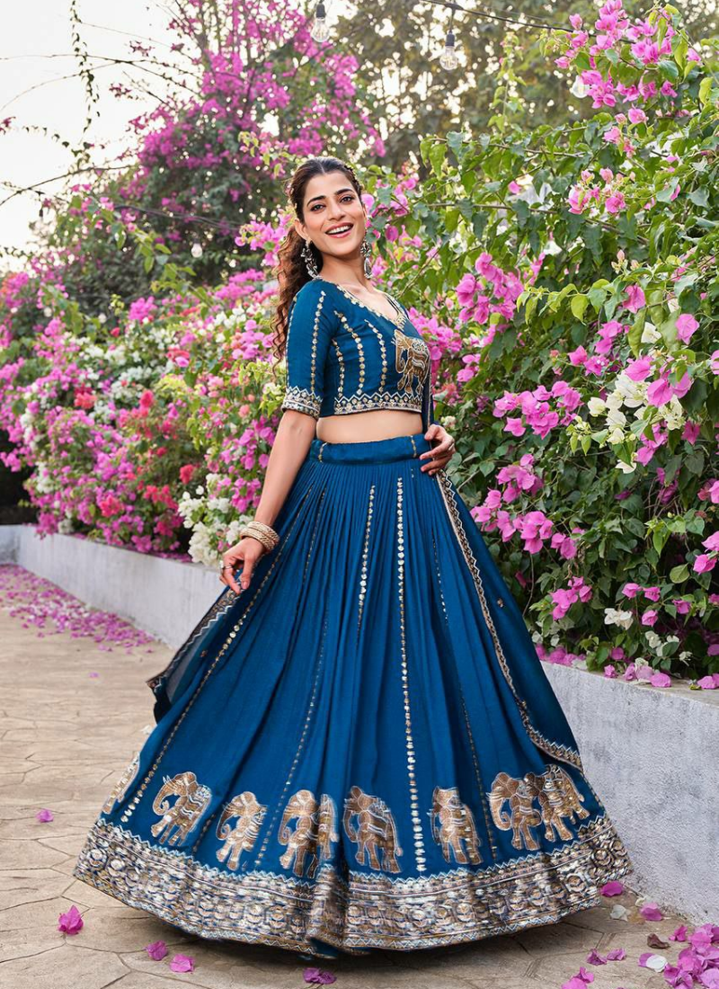 Vichitra Lehenga Choli with Sequin Embroidery