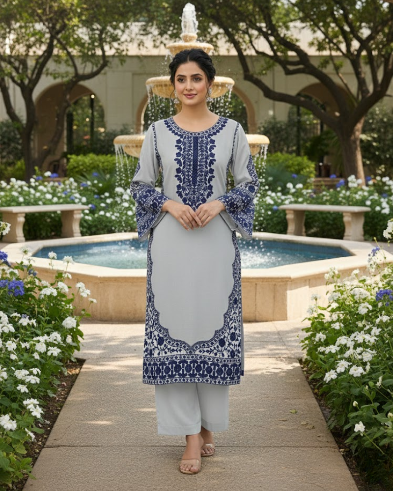 Fox Georgette Salwar Suit – Embroidery Work with Plazzo & Dupatta