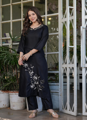 Black Rayon Kurta Set with Dupatta 5