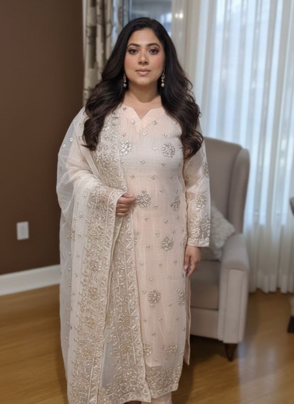 Peach Kota Salwar Kameez with Handmade Gota Patti Work