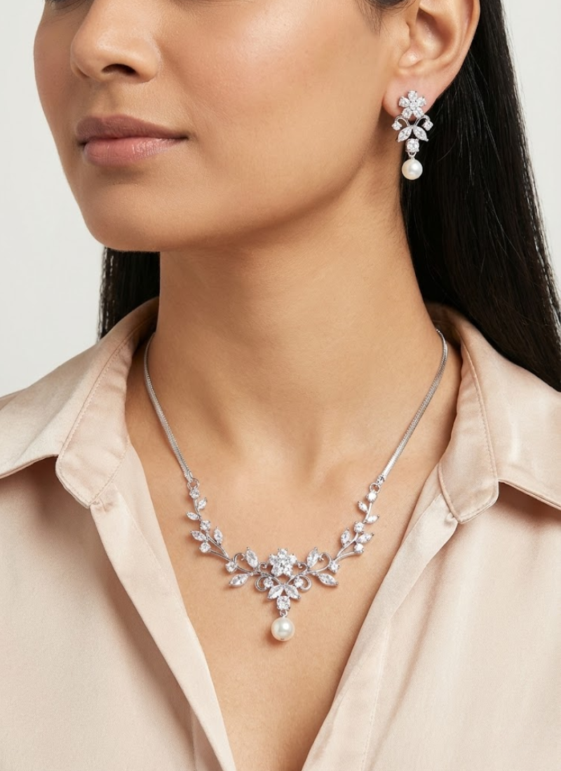 Stone Setting Necklace & Earring Set for Partywear & Bridal Looks