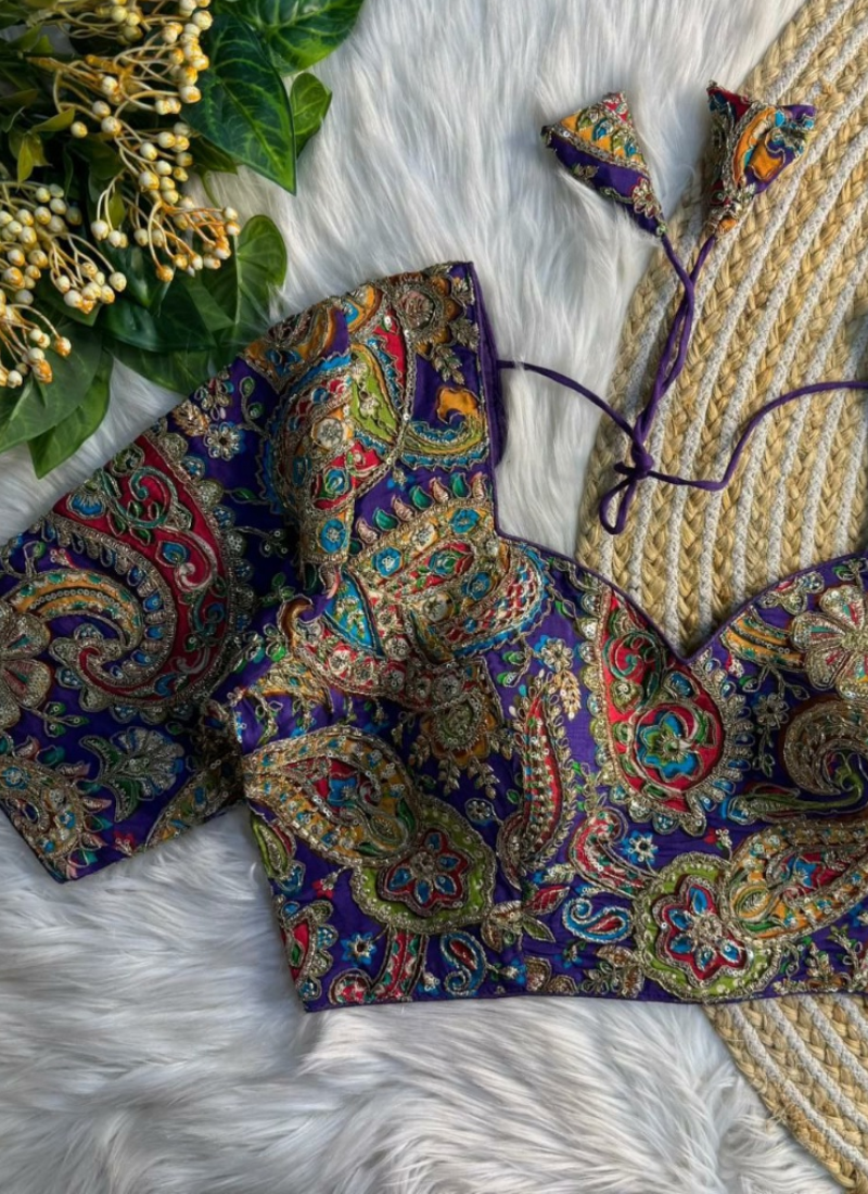 Crape Silk Women’s Blouse with Heavy Position Work & Back‑Open Design