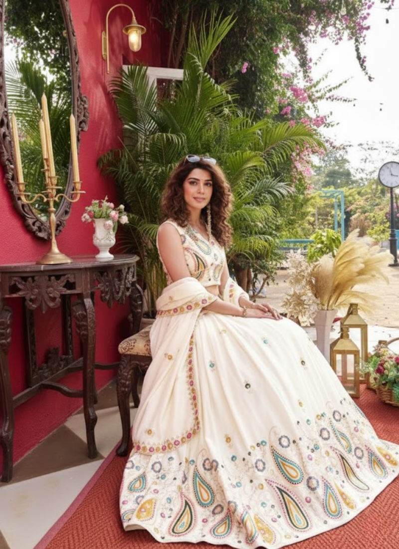 Pure Vichitra Heavy Embroidered Lehenga Choli