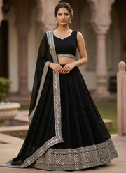 Faux Georgette Cocktail Lehenga Choli with Thread & Sequins Embroidery + Lace Dupatta 6