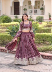 Wine Gold Crush Lehenga Choli with Sequins & Zari Embroidery + Designer Dupatta 9