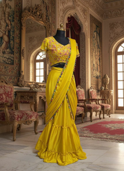 Premium Chinon Silk Lehenga Saree with Ruffles & Embroidered Blouse 5