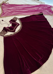 Velvet Lehenga Choli with Sequins & Dori Work + Net Dupatta (Flair 3.5m) 5