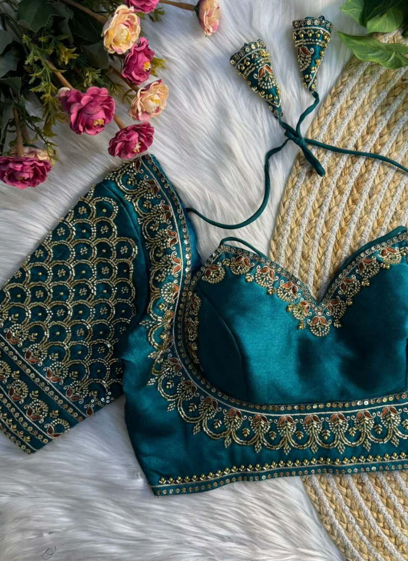 Italian Silk Women’s Blouse with Handwork, Sequins & Thread Work