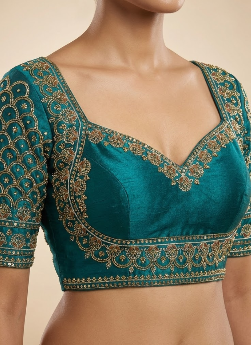 Italian Silk Women’s Blouse with Sequins & Handwork Partywear Design