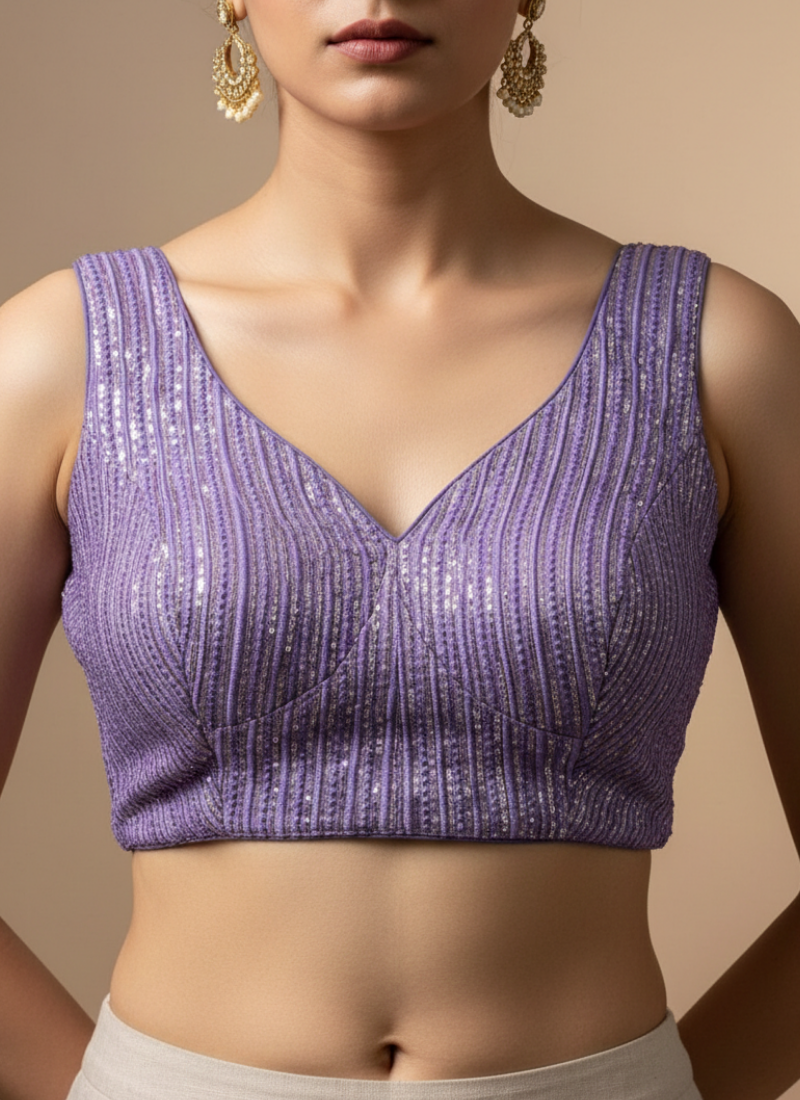 Glam Heavy Embroidery Deep Neck Party Blouse