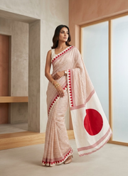 Gaji Silk Saree – White & Red Combination with Blouse Piece 5