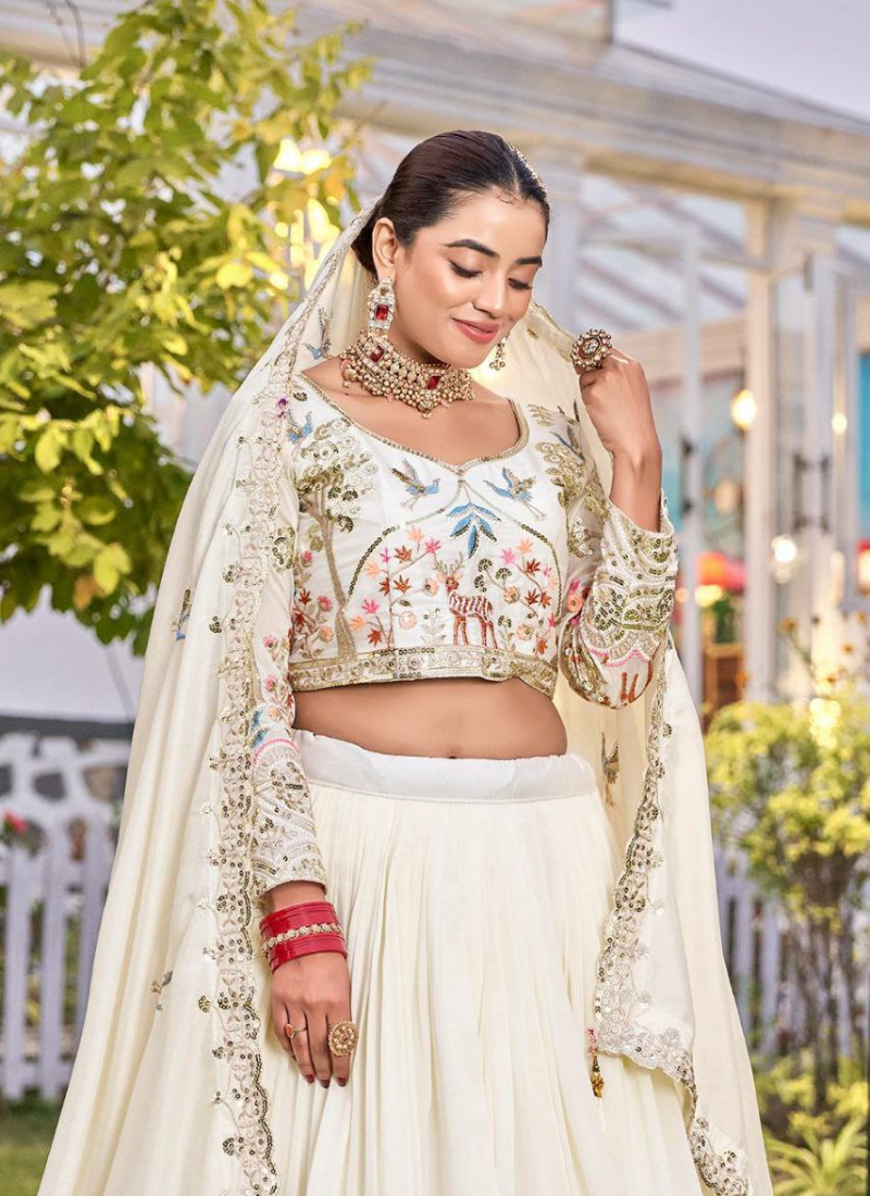 Pure Vichitra Embroidered Lehenga Choli Set