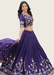 Royal Purple Vichitra Silk Lehenga Choli with Heavy Sequins & Zari Embroidery + Dupatta 1