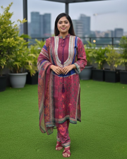 Pink Crepe Silk Salwar Suit – Stone Work & Floral Print 1