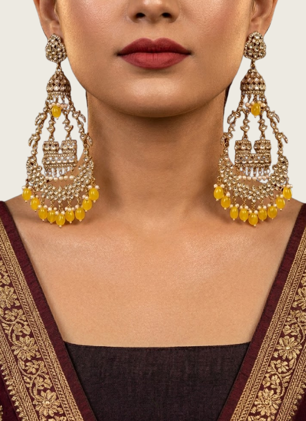 Yellow Kundan Earrings, affordable wedding jewellery Perth WA