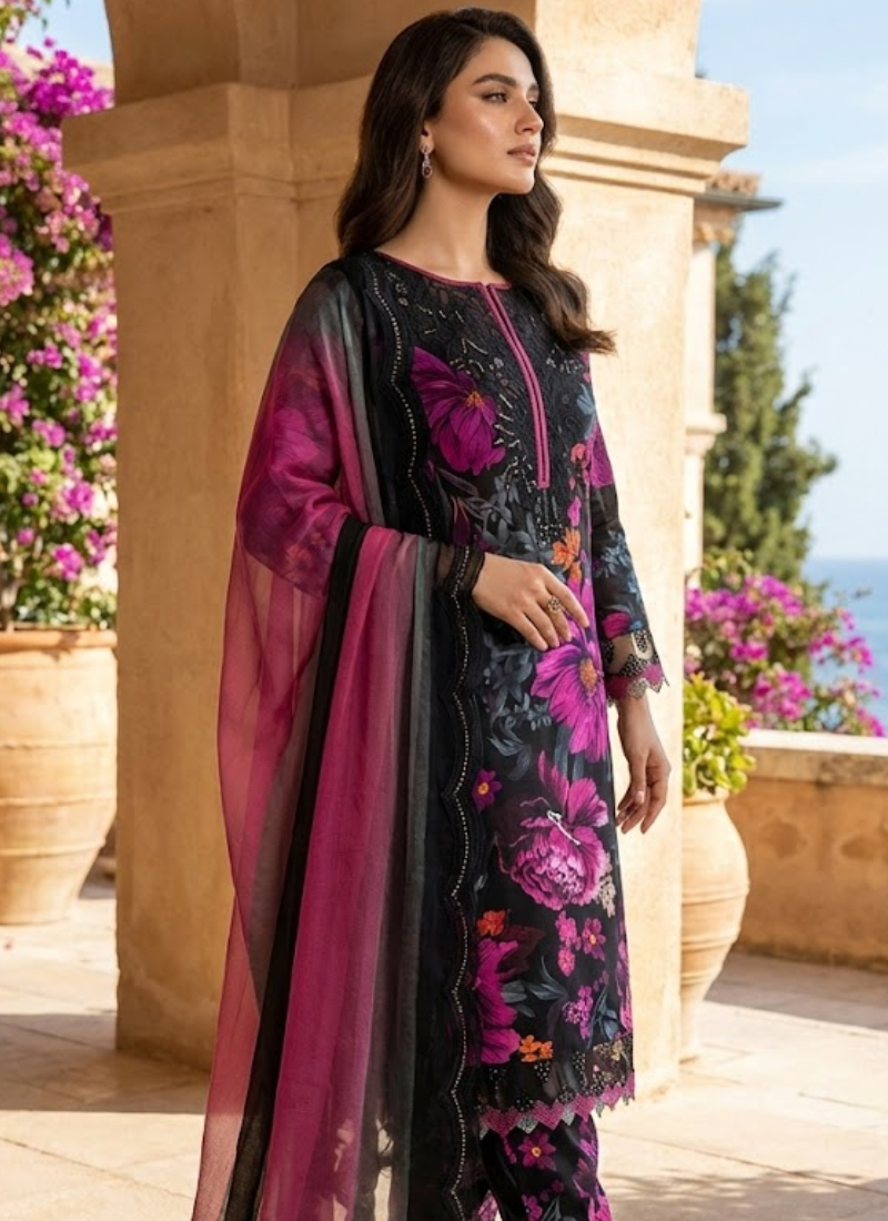 Statement Pakistani salwar kameez with tassels, lace work,