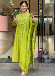 Lemon Yellow Chinon Kurta Set with Dupatta 6