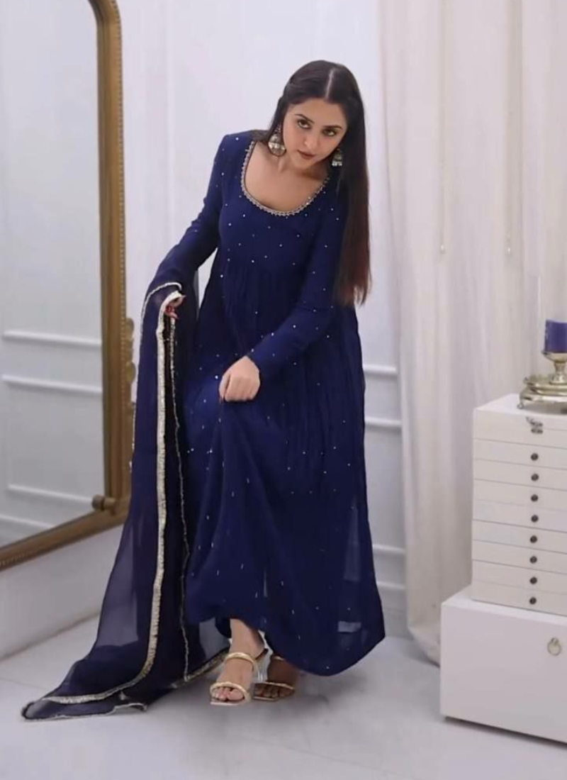 Anarkali Suit in Faux Georgette with Handwork Embroidery + Diamond Lace Dupatta