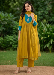 Elegant Mul Chanderi Kurta Pant Dupatta Set 5