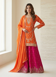 Sharara Suit in Chinon Silk with Thread & Sequins Embroidery + Dupatta 4