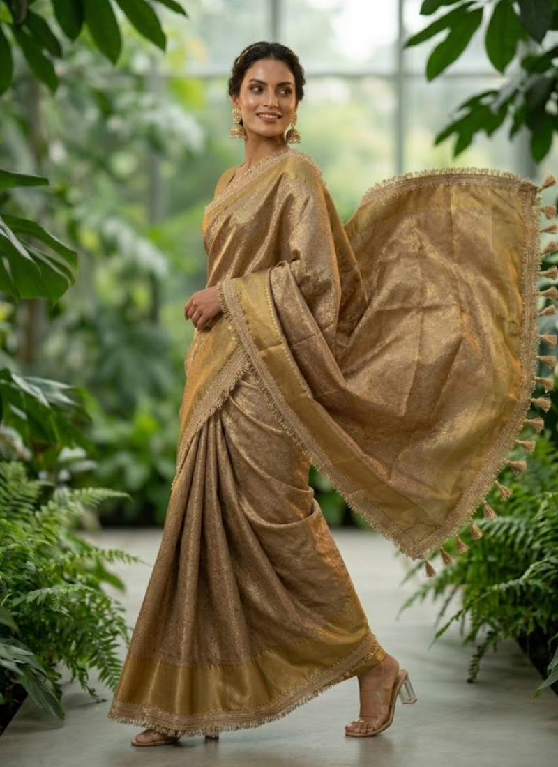 Gold Tissue Banarasi Saree with Heavy Border