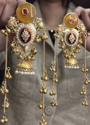 Yellow Red Golden Kashmiri Earrings 3