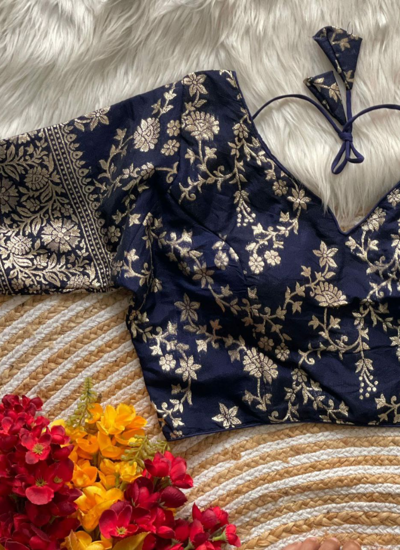 Pure Dola Silk Partywear Blouse with Front Open Style