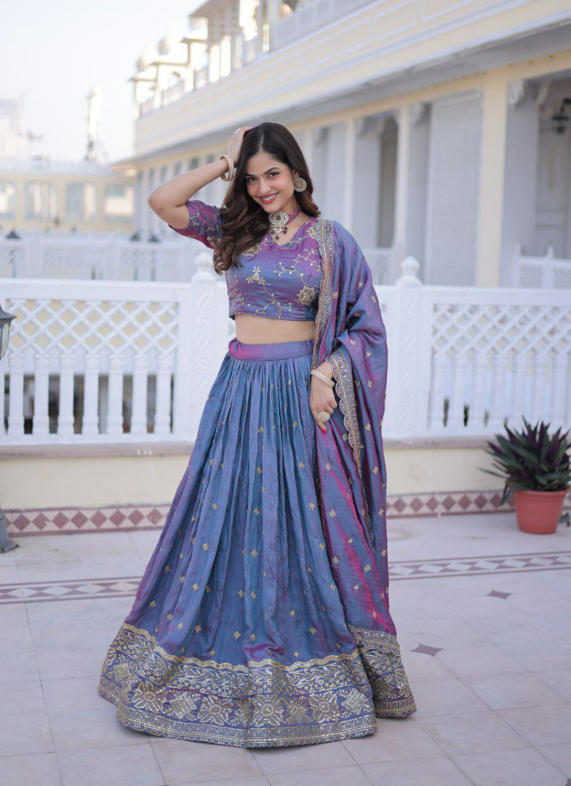 YSL Silk Lehenga Choli with Zari &amp; Sequin Work