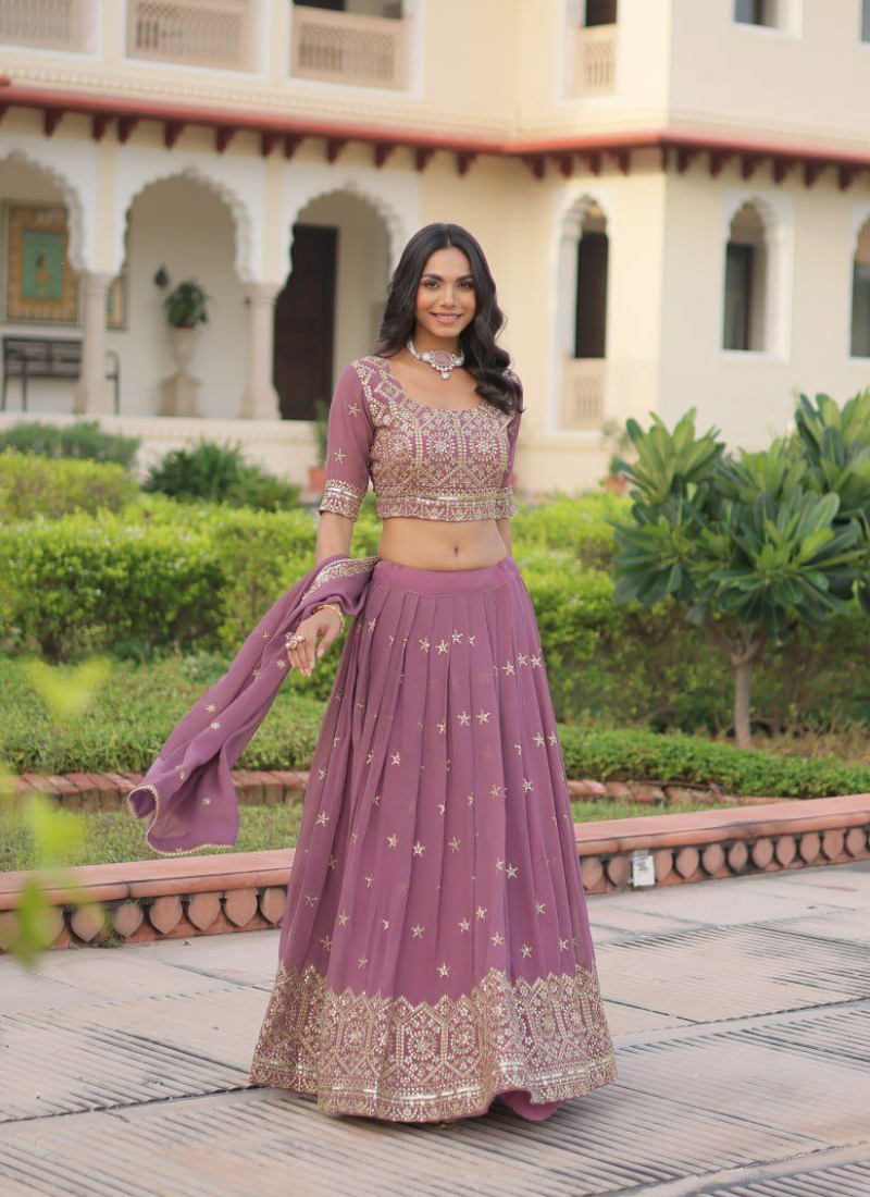 Faux Georgette Lehenga Choli with Sequins & Zari Embroidery