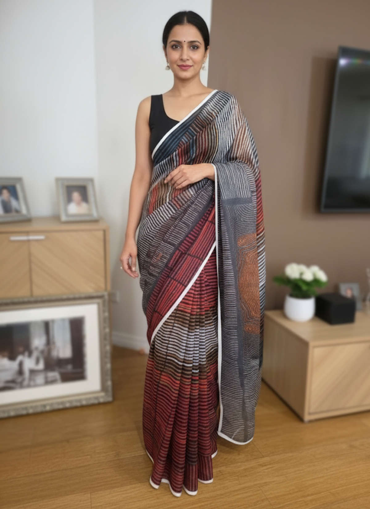 Multi-Color Tashar Silk Saree – Vertical Stripes Designer Saree