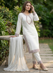Roman Silk Kurta Set with Dupatta – Embroidery & Lace 3