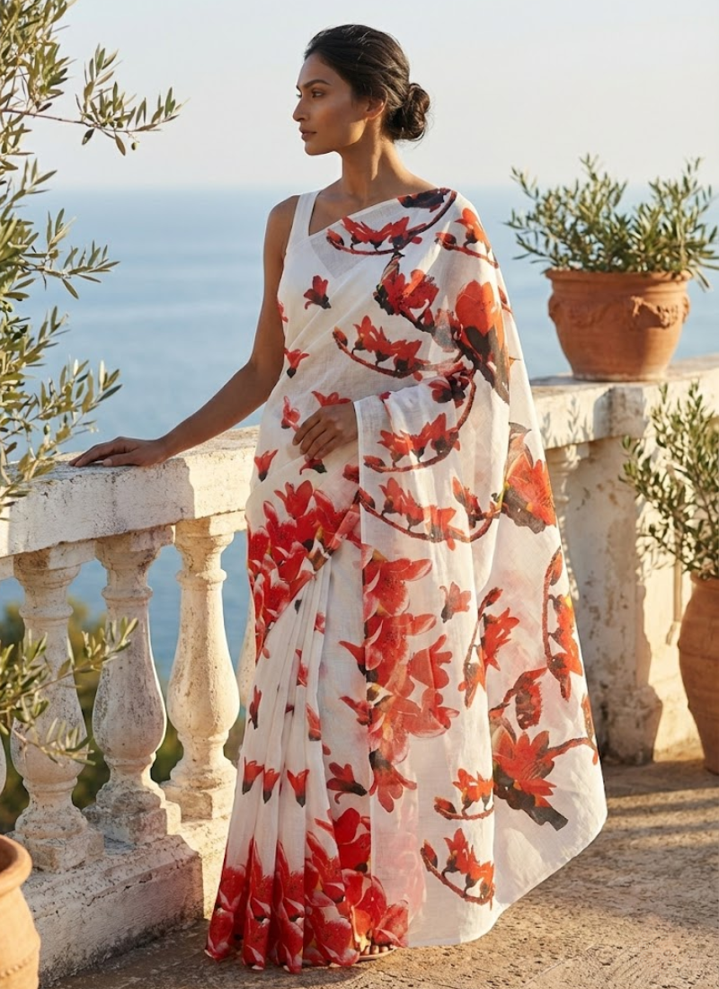 Cotton Linen Saree with Soft Drape