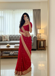Pure Georgette Saree with Sequins & Dori Embroidery Border + Blouse Fabric 5