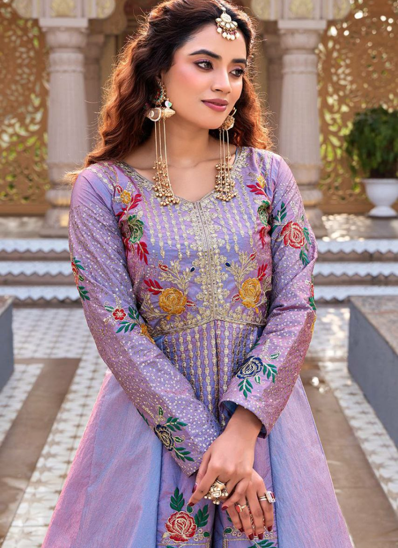 Satin Silk Blouse with Vichitra Lehenga Set