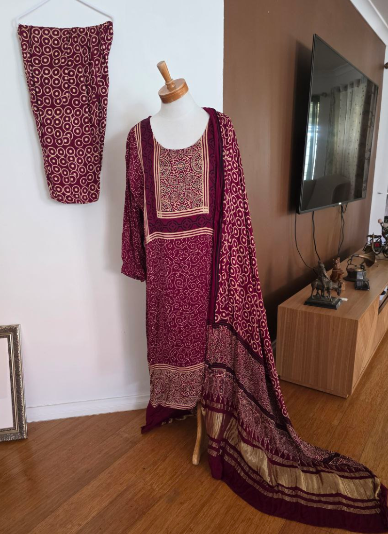 Pure Modal Ajrak Salwar Suit – Dupatta Kari Border