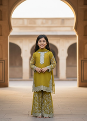 Olive Green Chiffon Kids Sharara Suit – Ethnic Wear for Girls 3