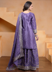 Sharara Suit in Chinon with Sequins Embroidery Work + Dupatta 6