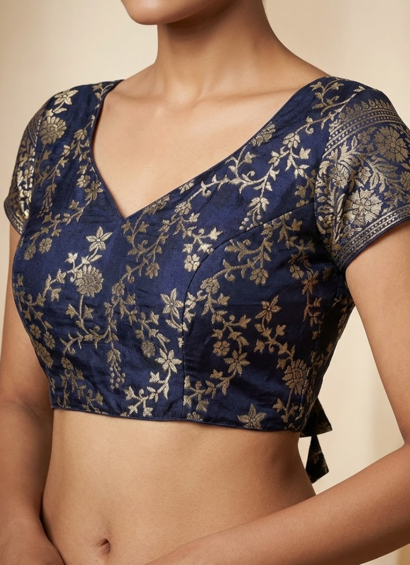 Pure Dola Silk Partywear Blouse with Front Open Style