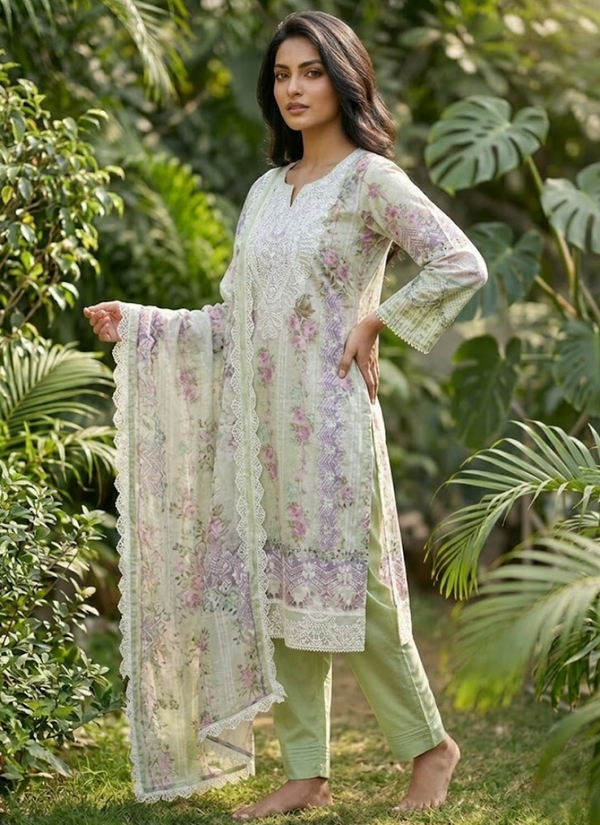 Lawn Cotton Salwar Kameez with Chiffon Dupatta