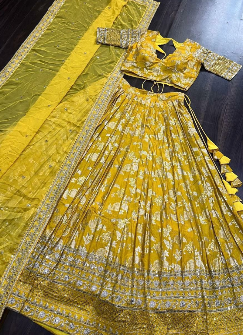 Viscose Jacquard Lehenga Choli with Sequins Embroidery + Russian Silk Dupatta