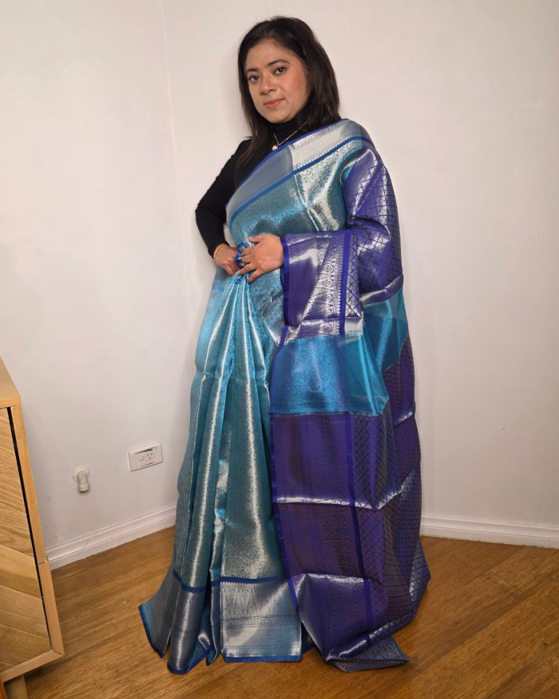 Tissue Saree – Elegant Silver Mari Work