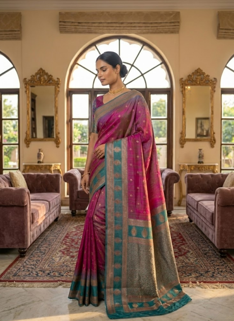 Semi Ikkat Kanchi Saree – Elegant Weave